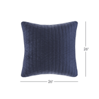 Machine Washable Cotton Quilted Euro Sham with Hidden Zipper, Embroidered Pillow Cover for Home Decor, 26" L x 26" W x 0.25" H, Navy