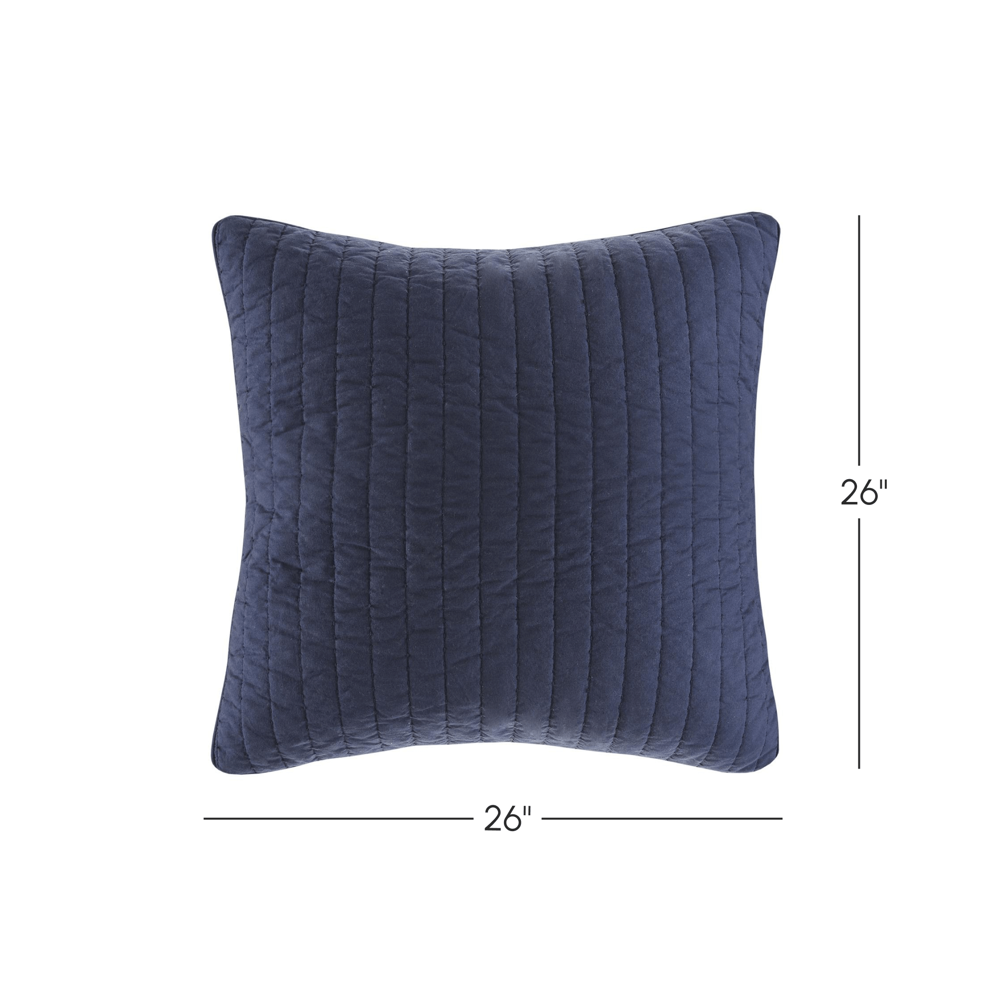 Machine Washable Cotton Quilted Euro Sham with Hidden Zipper, Embroidered Pillow Cover for Home Decor, 26" L x 26" W x 0.25" H, Navy