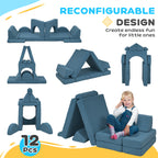 12 Pcs Foam Climbing Blocks for Toddlers, Indoor Soft Play Equipment for Boys and Girls, Blue