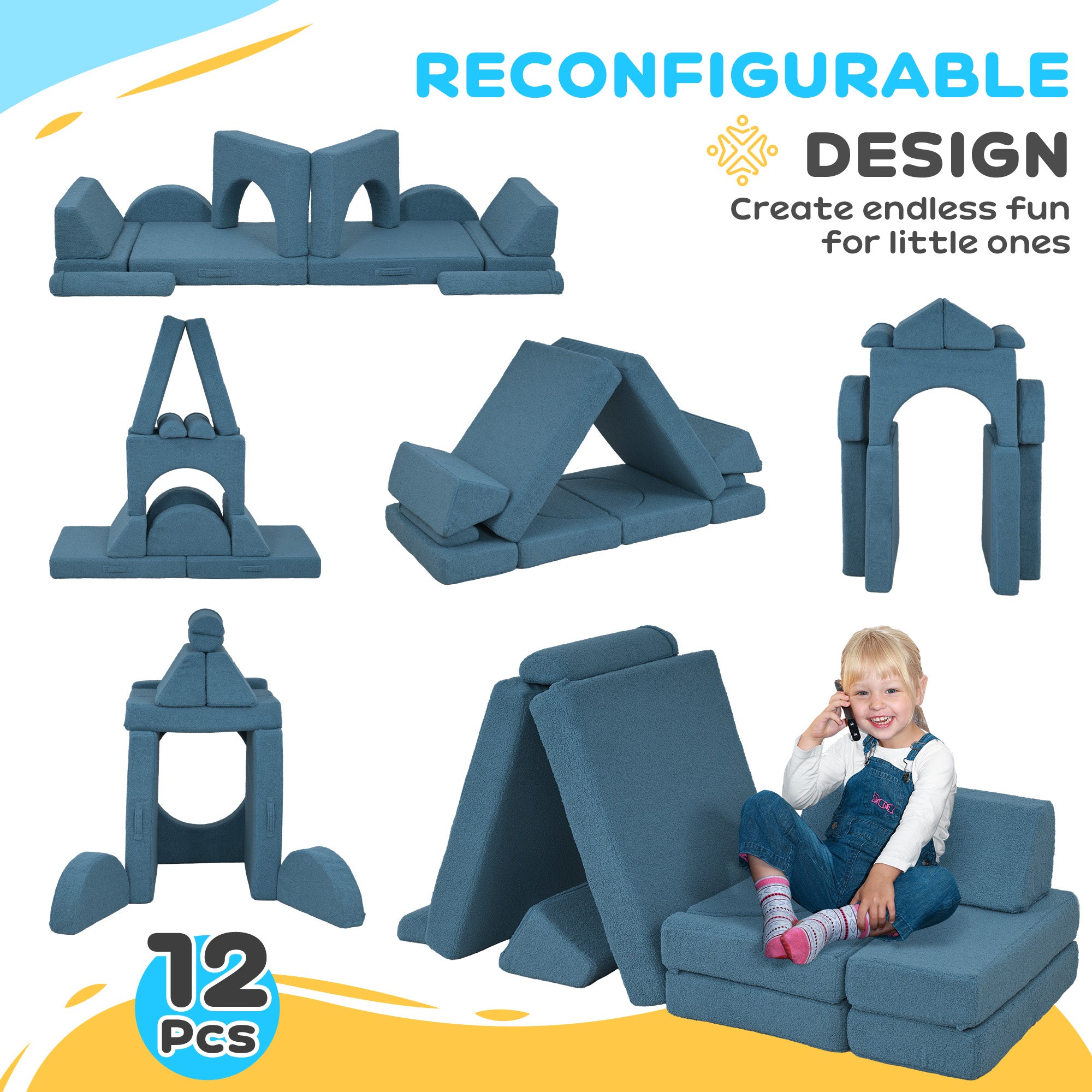 12 Pcs Foam Climbing Blocks for Toddlers, Indoor Soft Play Equipment for Boys and Girls, Blue