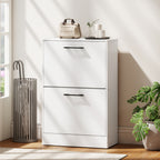 Shoe Cabinet 2 Flip Drawers Narrow Shoe Storage Unit Adjustable Dividers Entryway Hallway White