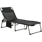 Folding Chaise Tanning Lounge Chair w/ 5-level Reclining Back, Reading Hole, Side Pocket, Headrest, Black