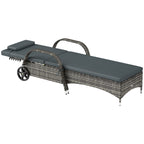 Outdoor Chaise Lounge, 5-Level Adjustable Backrest Rattan Pool Lounge Chair with Wheels, Cushion & Headrest, Black