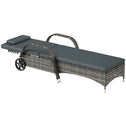 Outdoor Chaise Lounge, 5-Level Adjustable Backrest Rattan Pool Lounge Chair with Wheels, Cushion & Headrest, Black