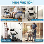 Rolling Shower Wheelchair for Seniors, Bedside Commode Chair with Locking Wheels, Seat, Backrest, Arms, Black
