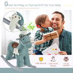 Kids Rocking Horse with Bear Toy, Plush Animal Rocker with Fun Realistic Sounds for Toddler 18-36 Months, Blue