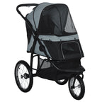 3 Wheels Pet Stroller for Small Dogs and Medium Dogs with Adjustable Canopy, Safety Tether, Storage Basket, Gray
