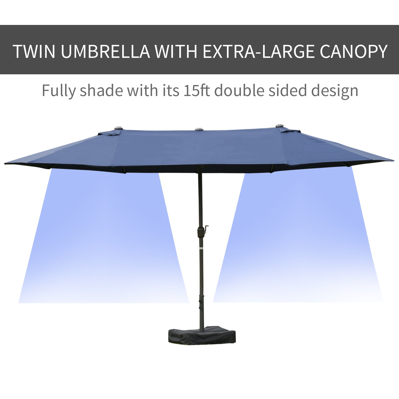 Double-Sided Patio Umbrella, Rust-Resistant Steel, Poolside Shade, Dark Blue