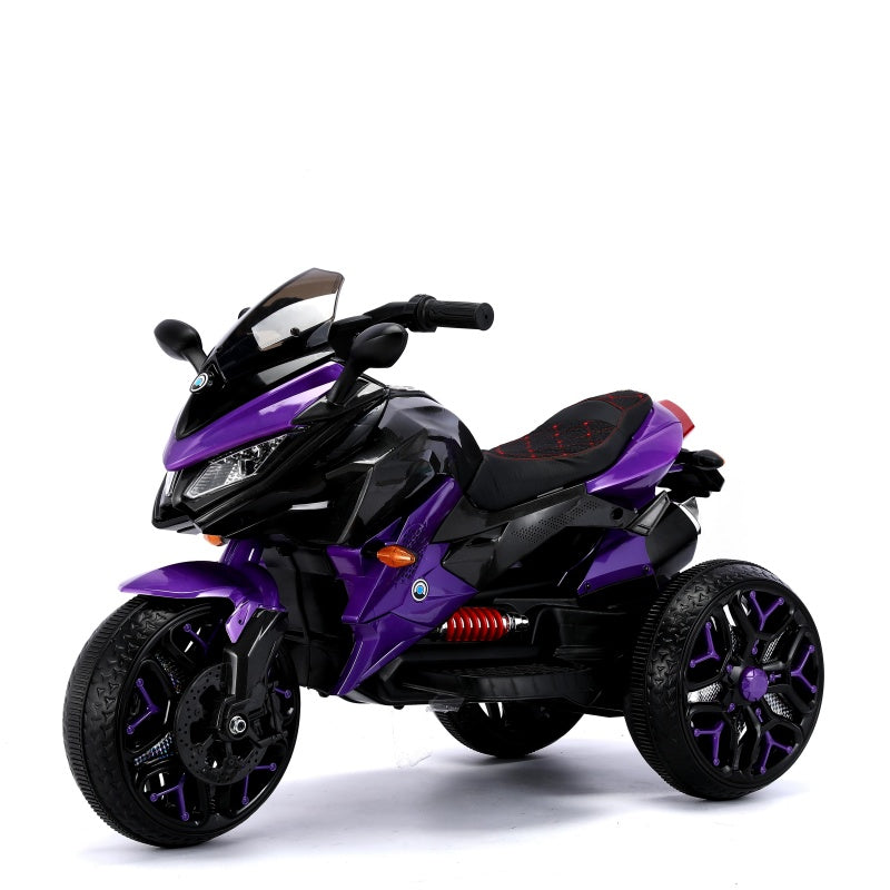 3-Wheel Kids Ride-On Motorcycle with Manual Throttle & Foot Brake, One-Button Start, Motorbike for Ages 3-5, 43.5″ L x 23.5″ W x 29″ H, Purple