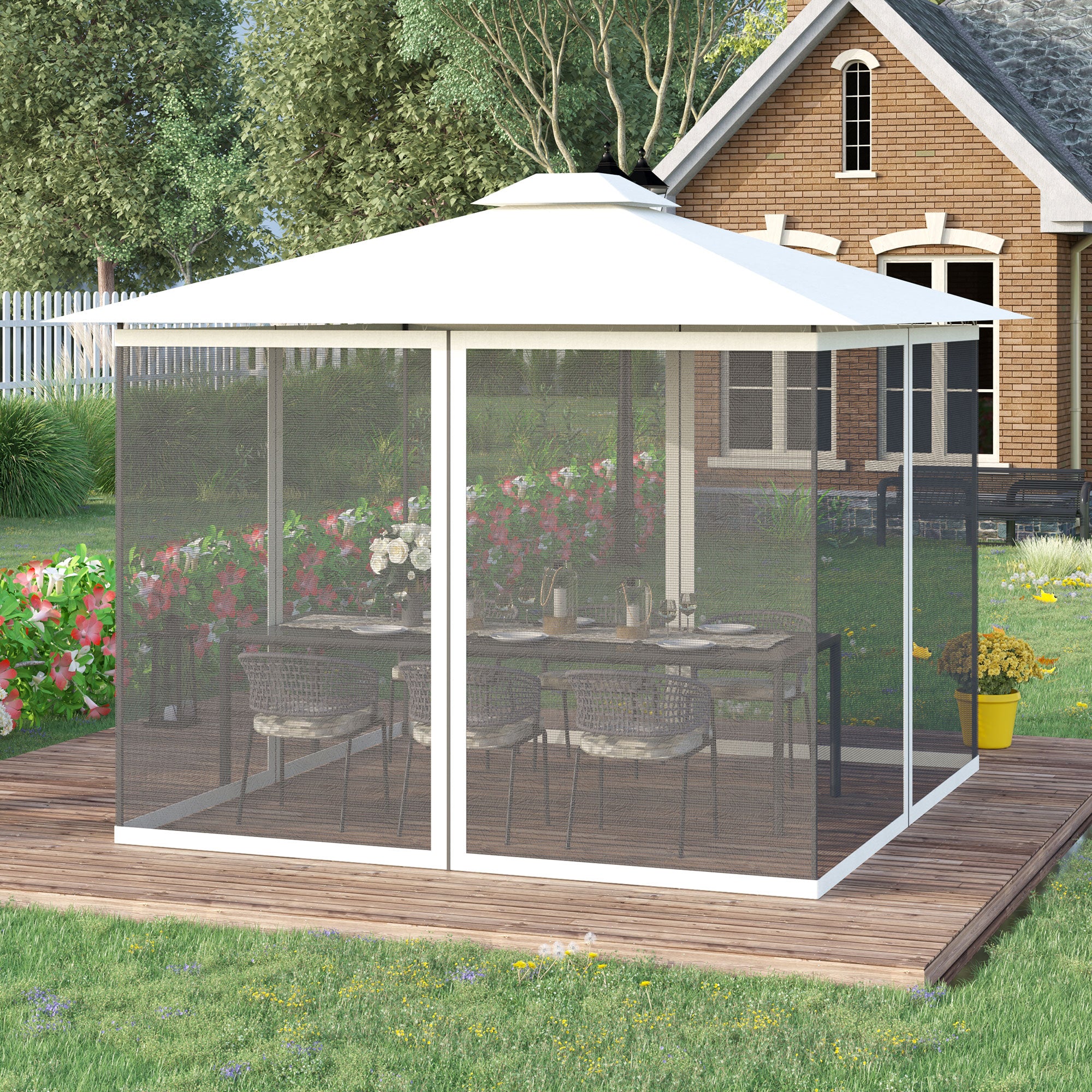 Universal Replacement Mesh Sidewall Netting for 9.84' x 13.1' Gazebos and Canopy Tents with Zippers, (Sidewall Only) White