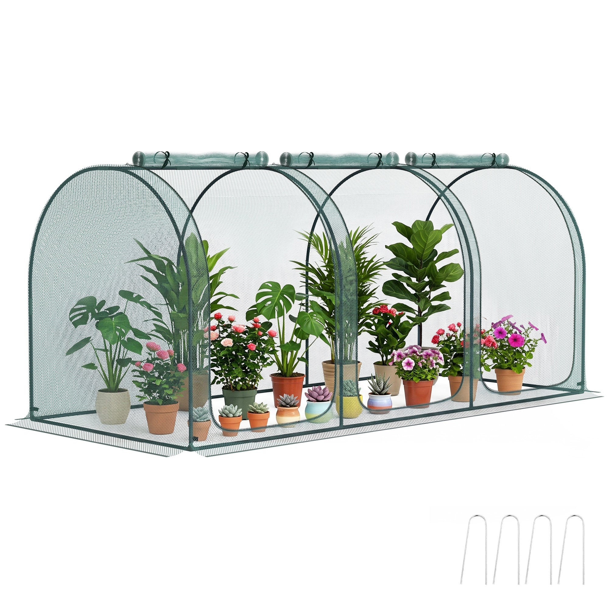 9' x 4' Crop Cage, Plant Protection Tent with Three Zippered Doors, Storage Bag and 4 Ground Stakes, for Garden, Yard, Lawn, Green