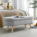 Oval Storage Ottoman Bench with Linen-Upholstered Pleated Fabric, Multiuse Footstool and Seat for Living Room, 43.5" L x 16" W x 16" H, Grey