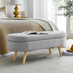 Oval Storage Ottoman Bench with Linen-Upholstered Pleated Fabric, Multiuse Footstool and Seat for Living Room, 43.5" L x 16" W x 16" H, Grey