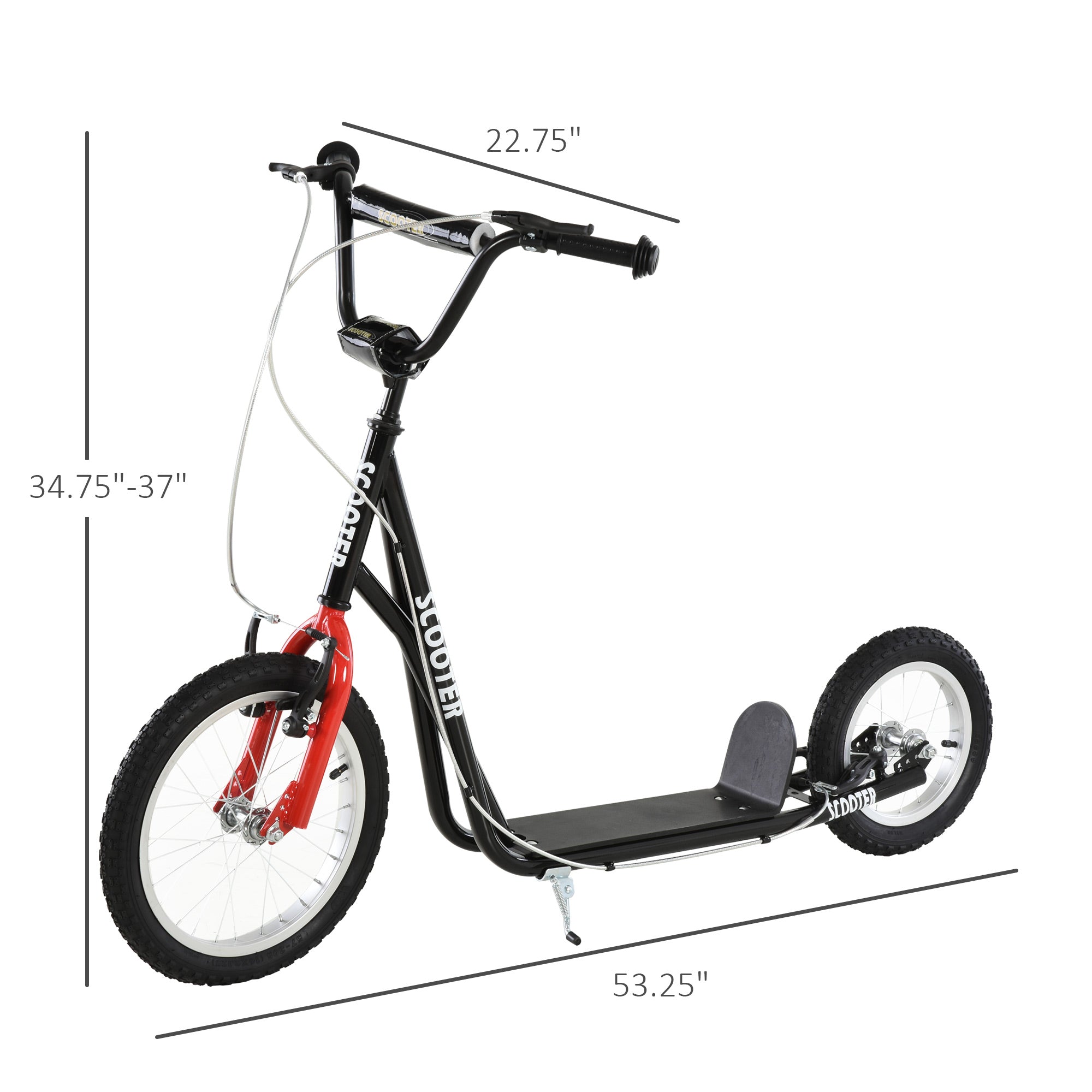 Teens Youth Scooter Ride On Toy with Adjustable Handlebar, Dual Brakes, and Inflatable Wheels For Kids 5+ - Black