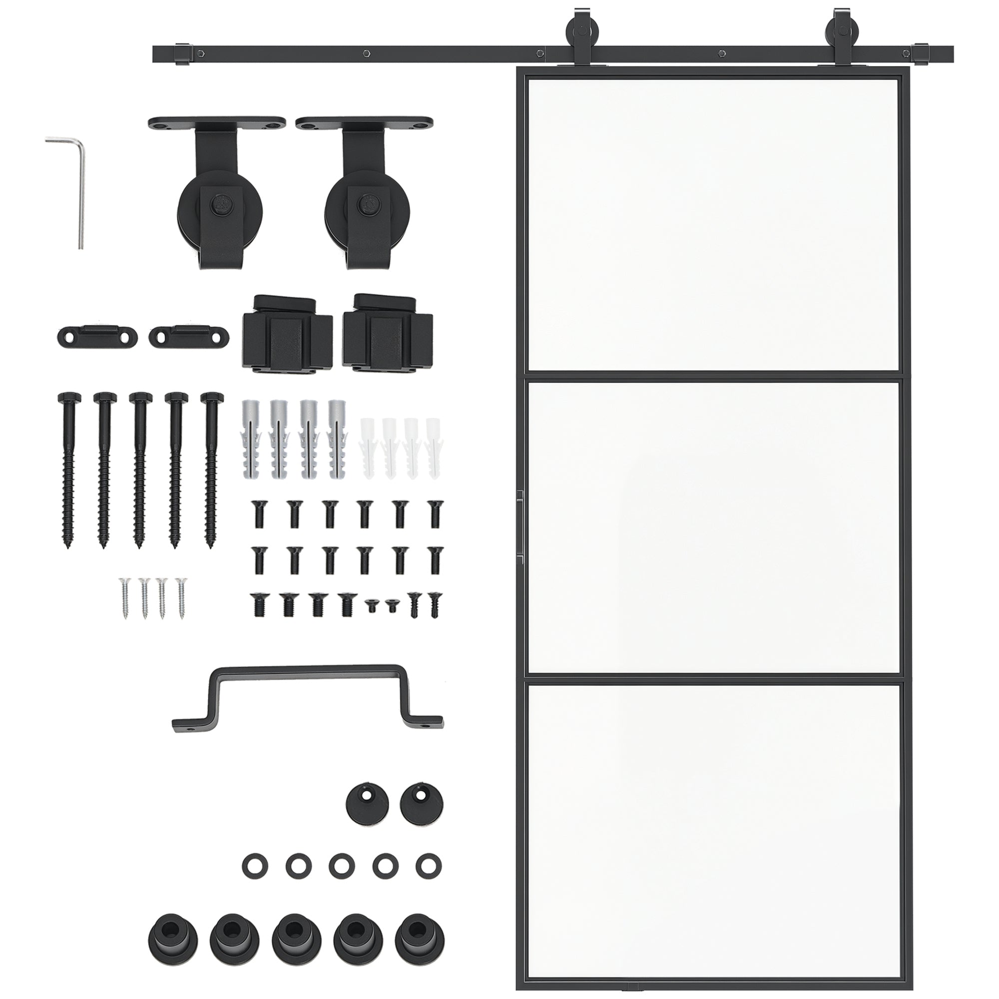 36" x 84" Sliding Door with Hardware Kit, Handle, & Track, Frosted Tempered Glass Door, Easy Installation
