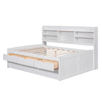 Classic Style Full Size Wooden Captain Bed with Built-in Bookshelves, 3 Storage Drawers, and Trundle, 79" L x 104.5" W x 47" H, White