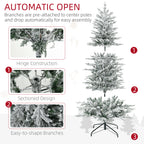 6' Pre Lit Artificial Flocked Christmas Trees, with Snow Branches, Warm Yellow Clear Lights, Auto Open, Extra Bulb