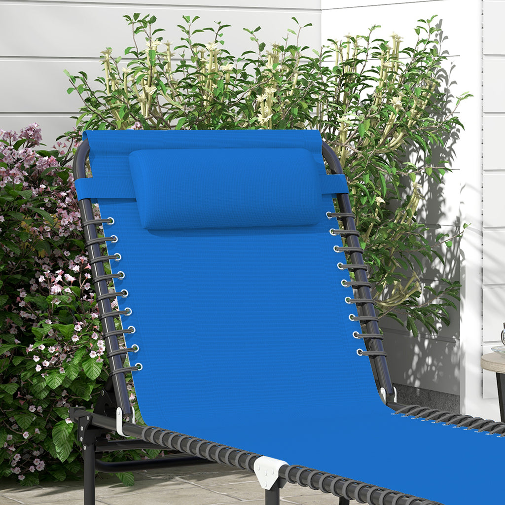 Foldable Chaise Lounge, 4-Position Reclining Back, Trifold Portable design and Breathable Mesh for Poolside,Camping, Hiking - Navy Blue
