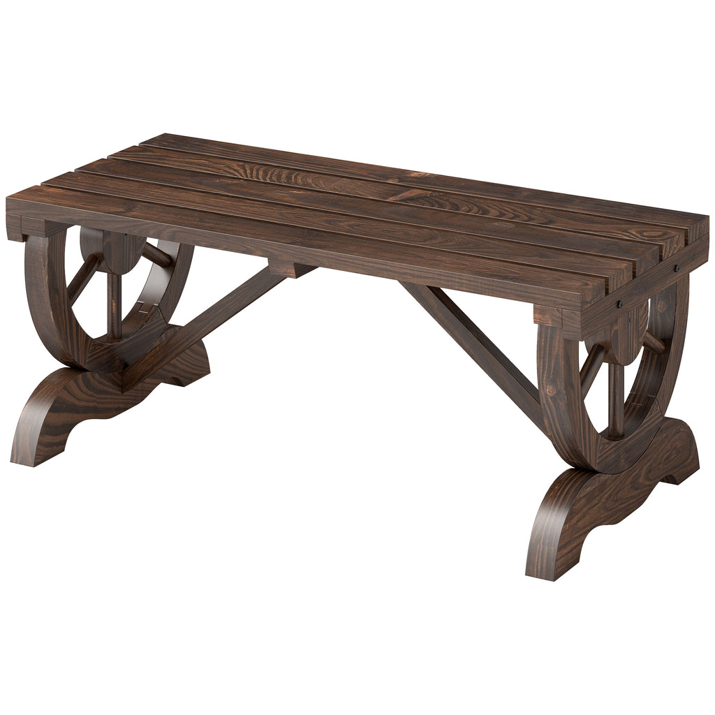 2-Person Wooden Garden Bench, Outdoor Wagon Wheel Porch Bench for Backyard Garden, Support 550 LBS, Rustic Country Style Patio Furniture, Brown