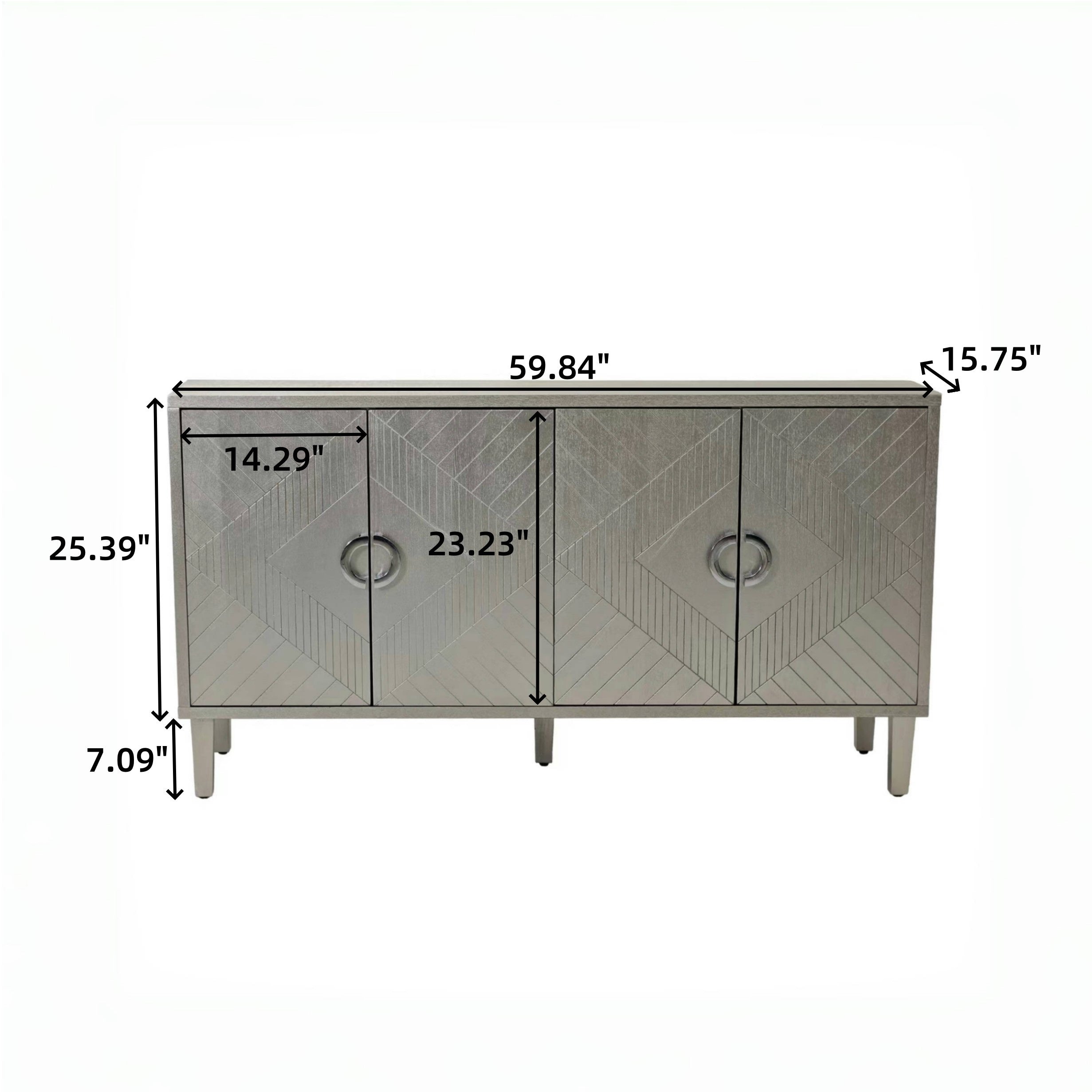 Stylish 4-Door Storage Cabinet with Pine Legs and MDF, Durable Construction, Versatile Use, 59.84"L x 15.75"W x 32.48"H, Champagne