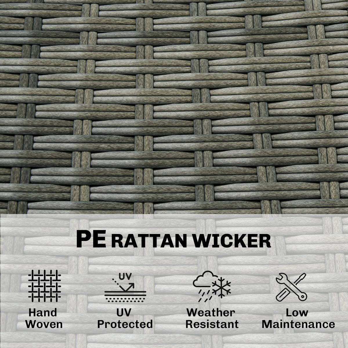 5 Piece Wicker Outdoor Bar Set, Acacia Wood Outdoor High Top Table and Chairs with 3 Tier Shelves, Cushions, Gray