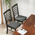 Wooden Dining Chairs Set of 2, Farmhouse Upholstered Kitchen Chairs with Rubber Wood Frame, Black and Gray