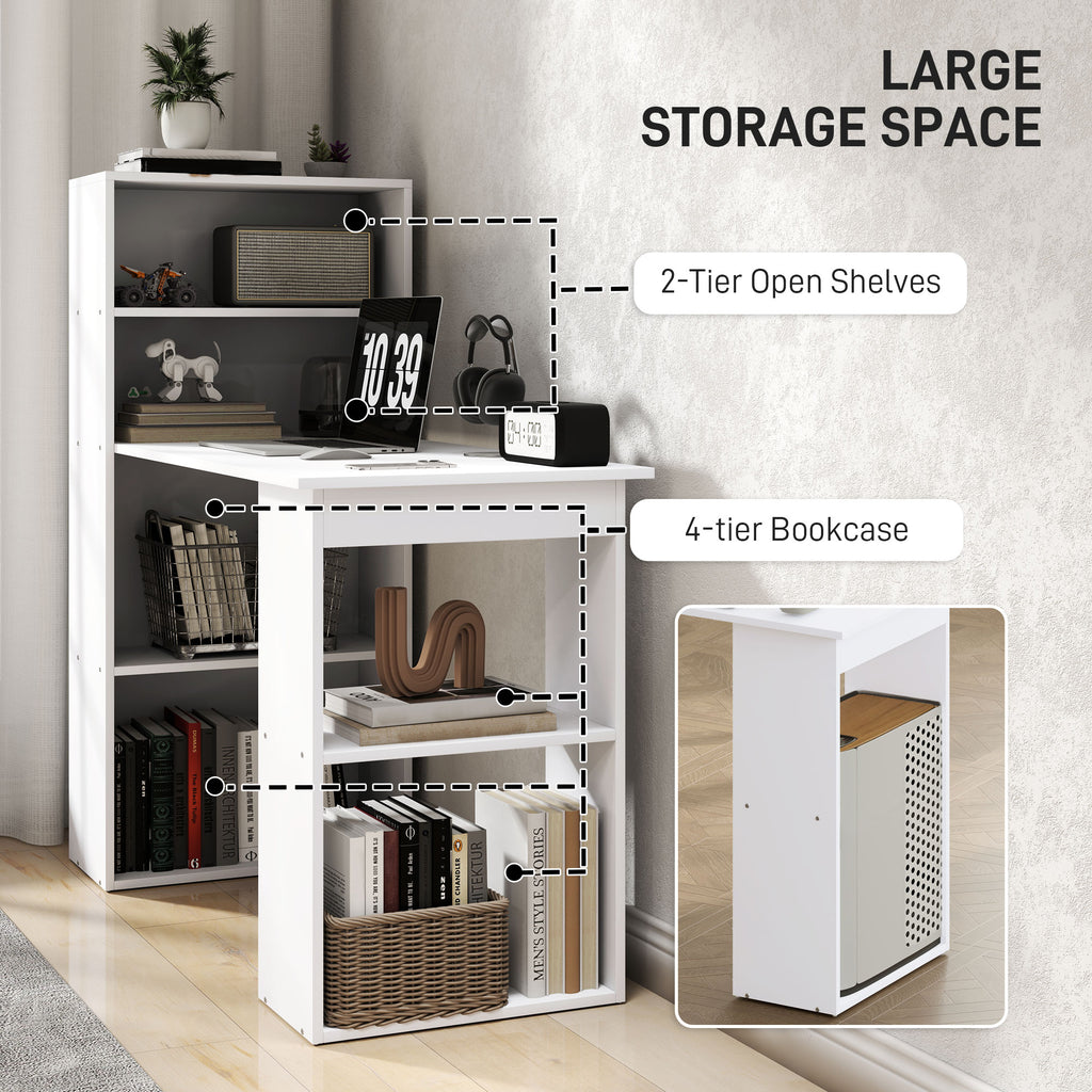 Computer Desk with 6-Tier Storage Shelves, Writing Desk Workstation with Bookshelf for Home Office, White