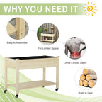 Raised Garden Bed, 47" x 22" x 33", Elevated Wooden Planter Box w/ Lockable Wheels, Storage Shelf, and Bed Liner for Backyard, Patio, Natural