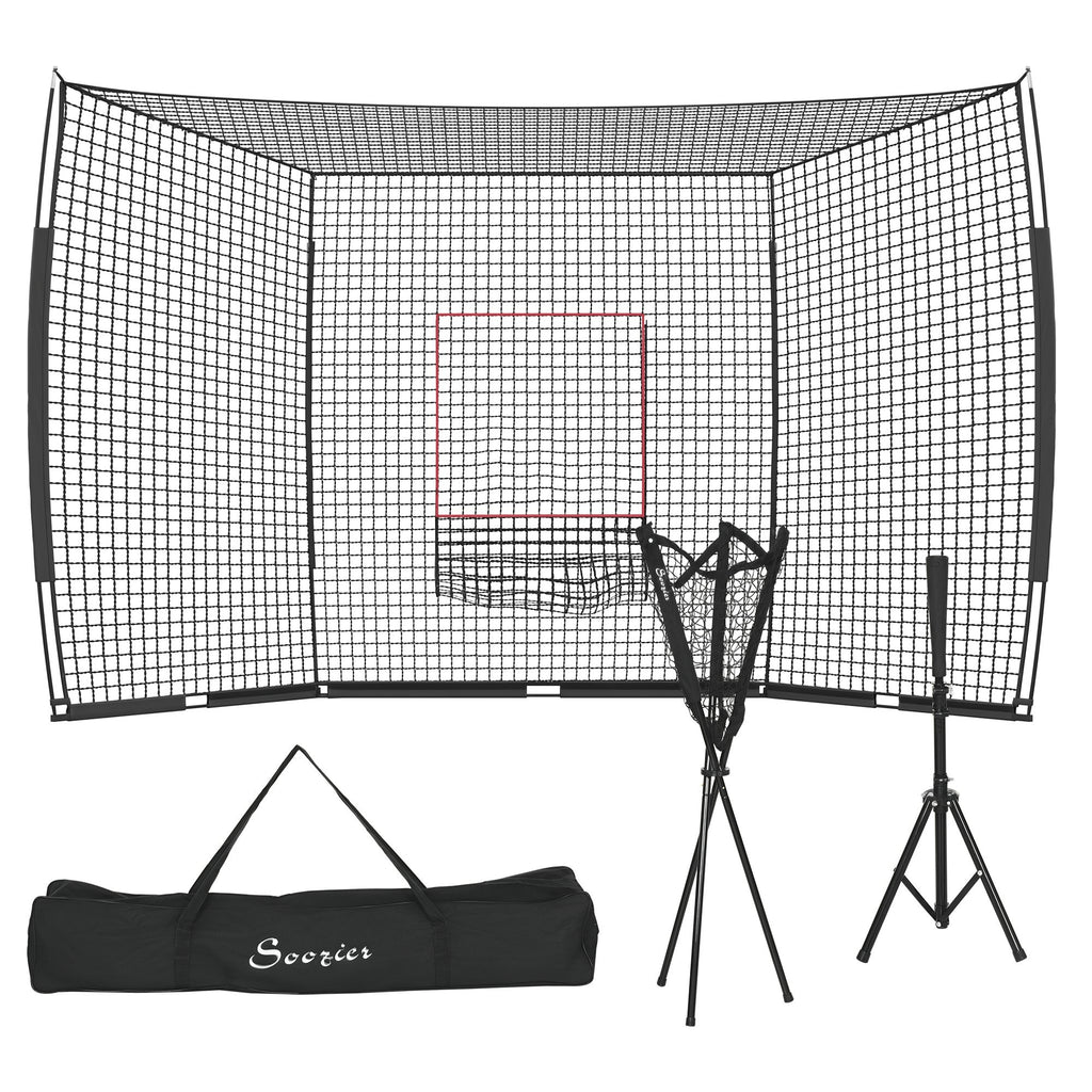 Softball and Baseball Net with Strike Zone, Tee, Caddy, and Portable Carry Bag for Pitching and Hitting Training
