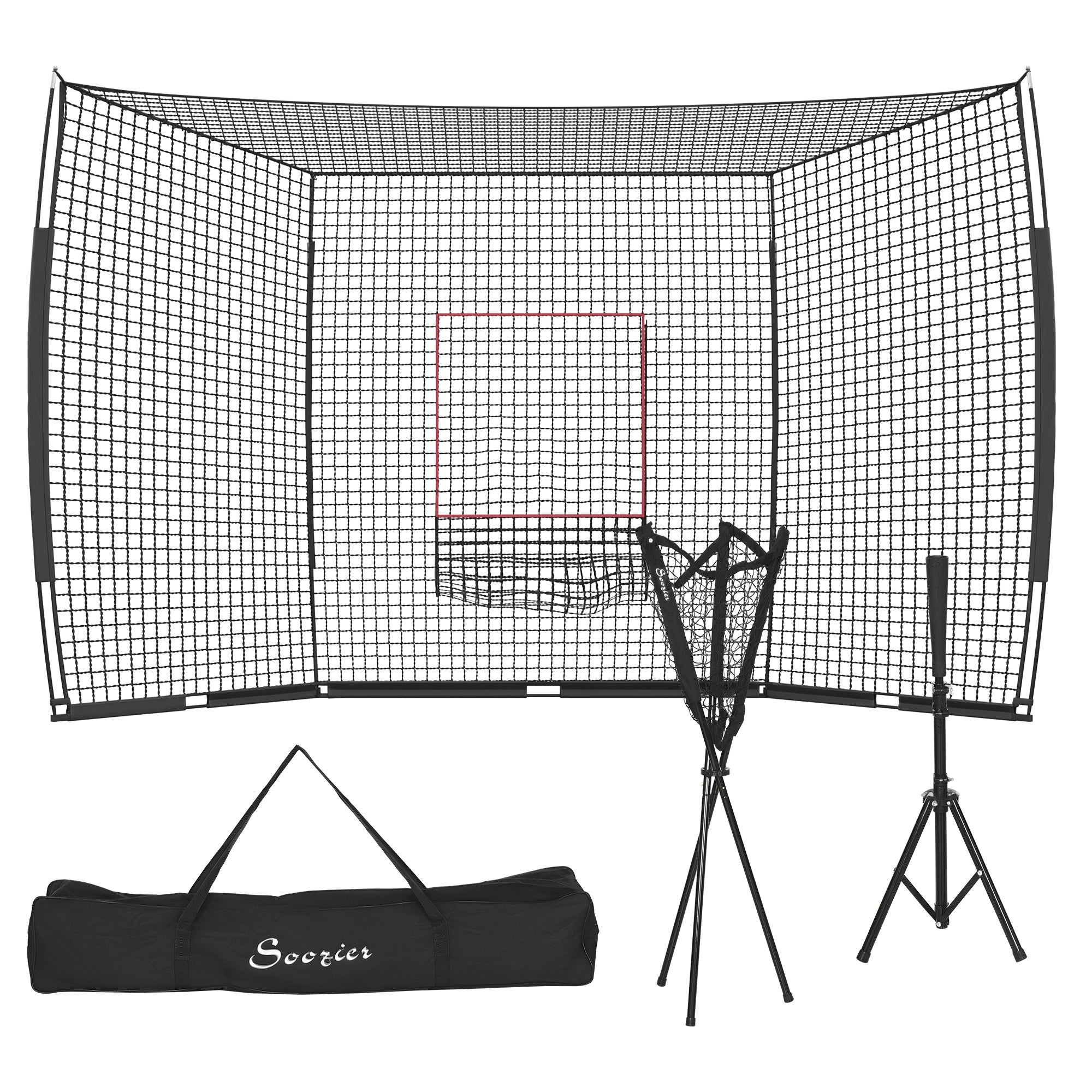 Softball and Baseball Net with Strike Zone, Tee, Caddy, and Portable Carry Bag for Pitching and Hitting Training