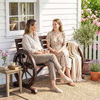 41" Wooden Wagon Wheel Bench, Rustic Outdoor Patio Bench Weather Resistance Furniture, 2-Person Slatted Seat with Backrest, Carbonized