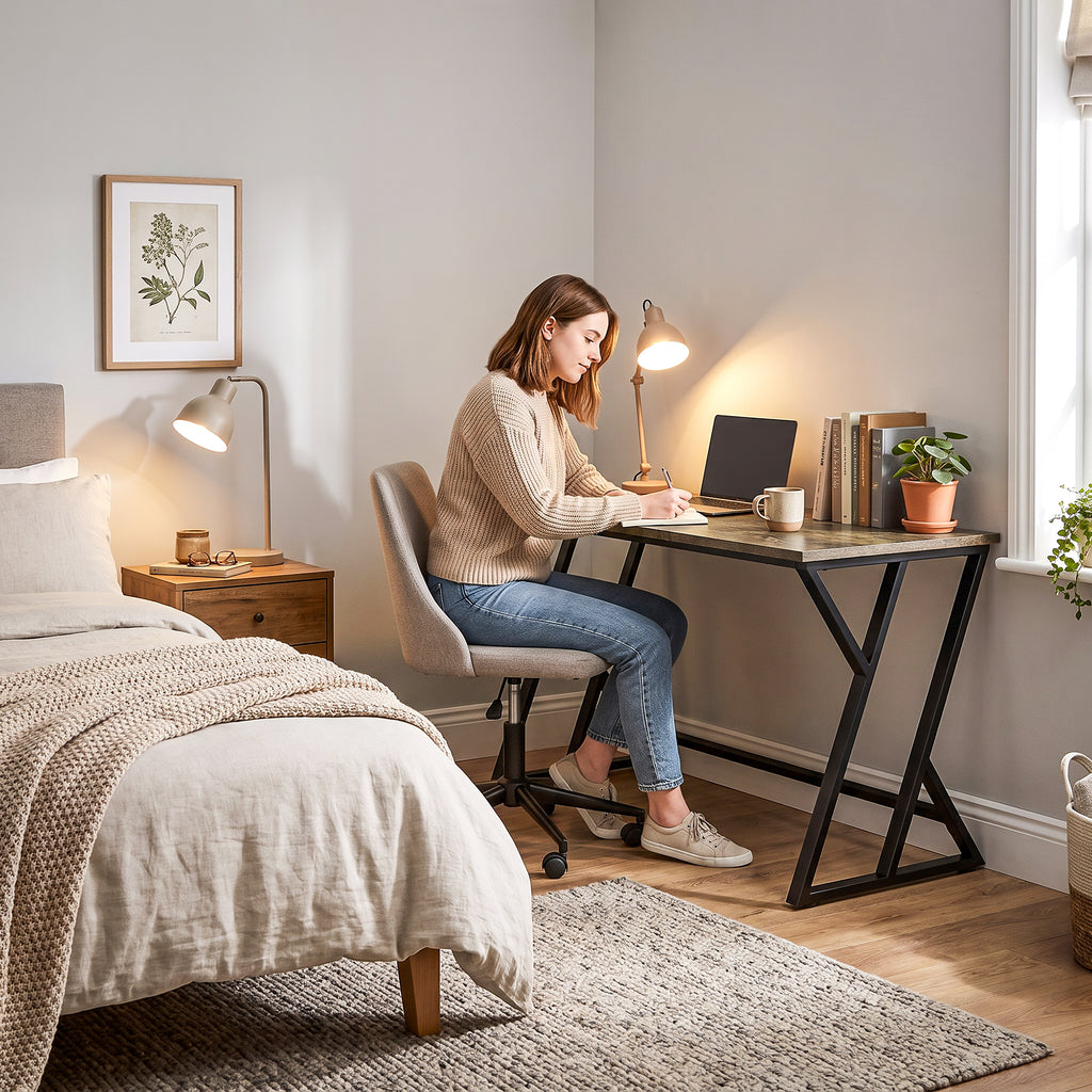 55 Inch Computer Desk, Industrial Writing Desk with Z-Shaped Metal Leg, Study Table for Home Office, Rustic Brown