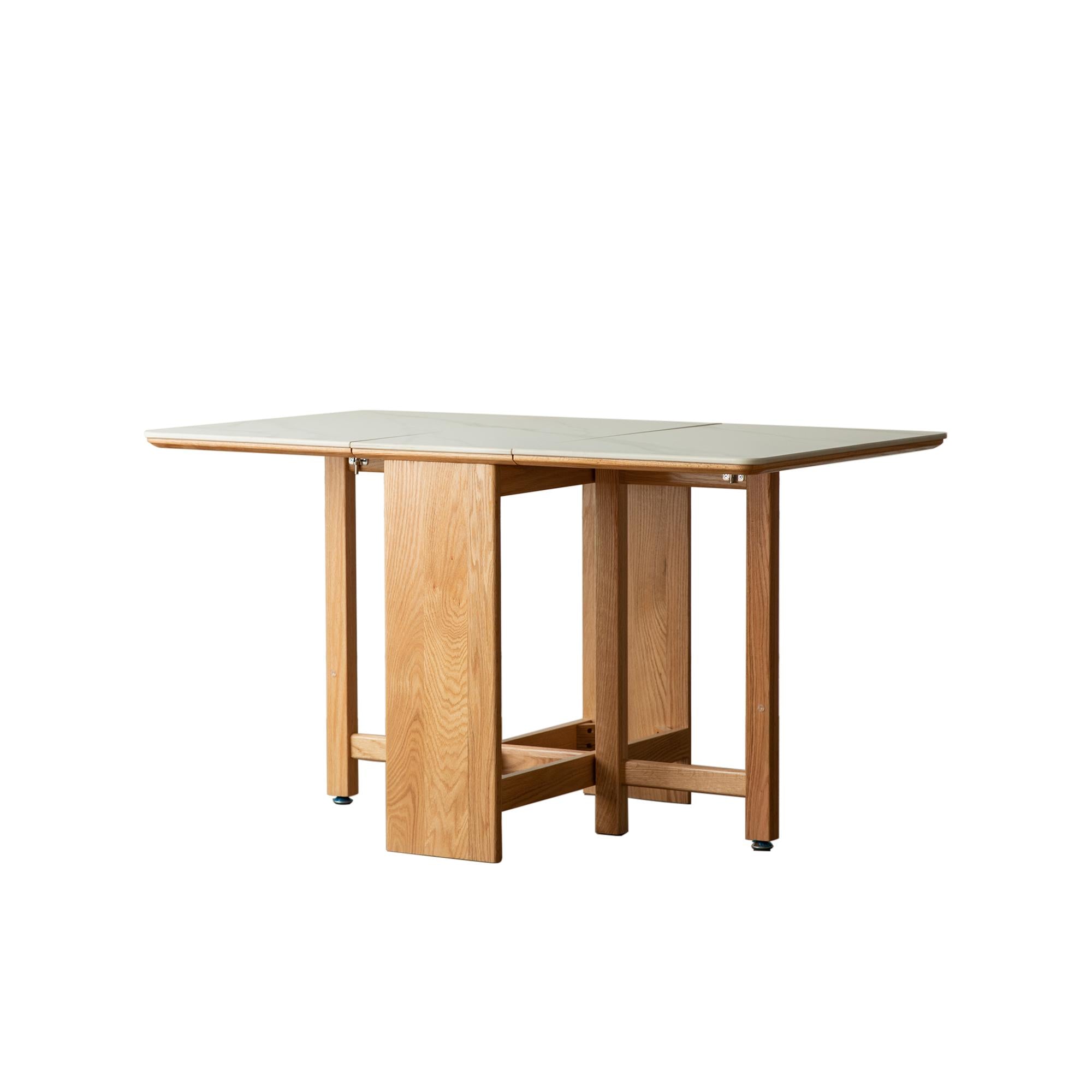 Solid Oak Extending Dining Table with Faux Rock Slab Top, Space-Saving Kitchen Table for 4-6 People, 559″ L x 31.5″ W x 29.5″ H, Light Oak
