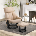 10-Point Massage Recliner Chair, Vibration Massage Sofa with Ottoman Footrest, Faux Leather and Swivel Wood Base for Living Room & Bedroom, Beige