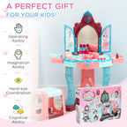 Kids Vanity Set with Self-Opening Magic Mirror, Princess Makeup Vanity Table Set with Music, Tabletop with Lights, Imaginative Toy for 3-6 Years Old Child