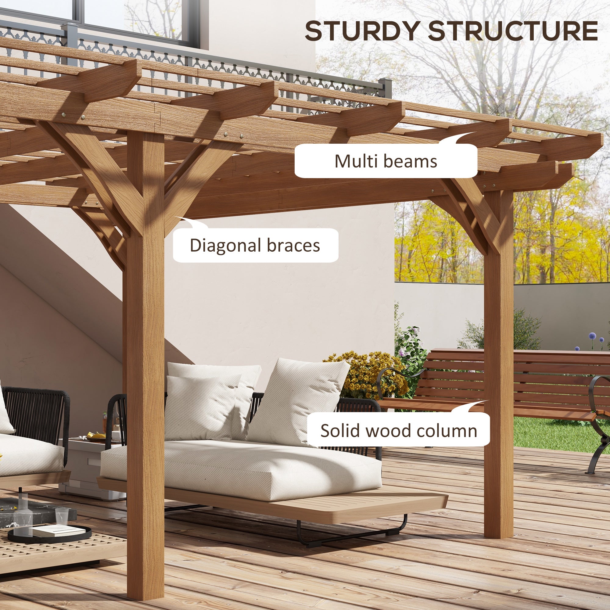 12' x 16' Outdoor Pergola Grape Trellis, Wood Gazebo for Climbing Plants at Garden, Patio, Backyard, Deck, Brown