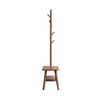 Solid Oak Coat Rack Bench with Shoe Storage and Coat Hanger, Entryway Bench for Compact Apartments, 31.5″ L x 13.5″ W x 65.5″ H, Natural