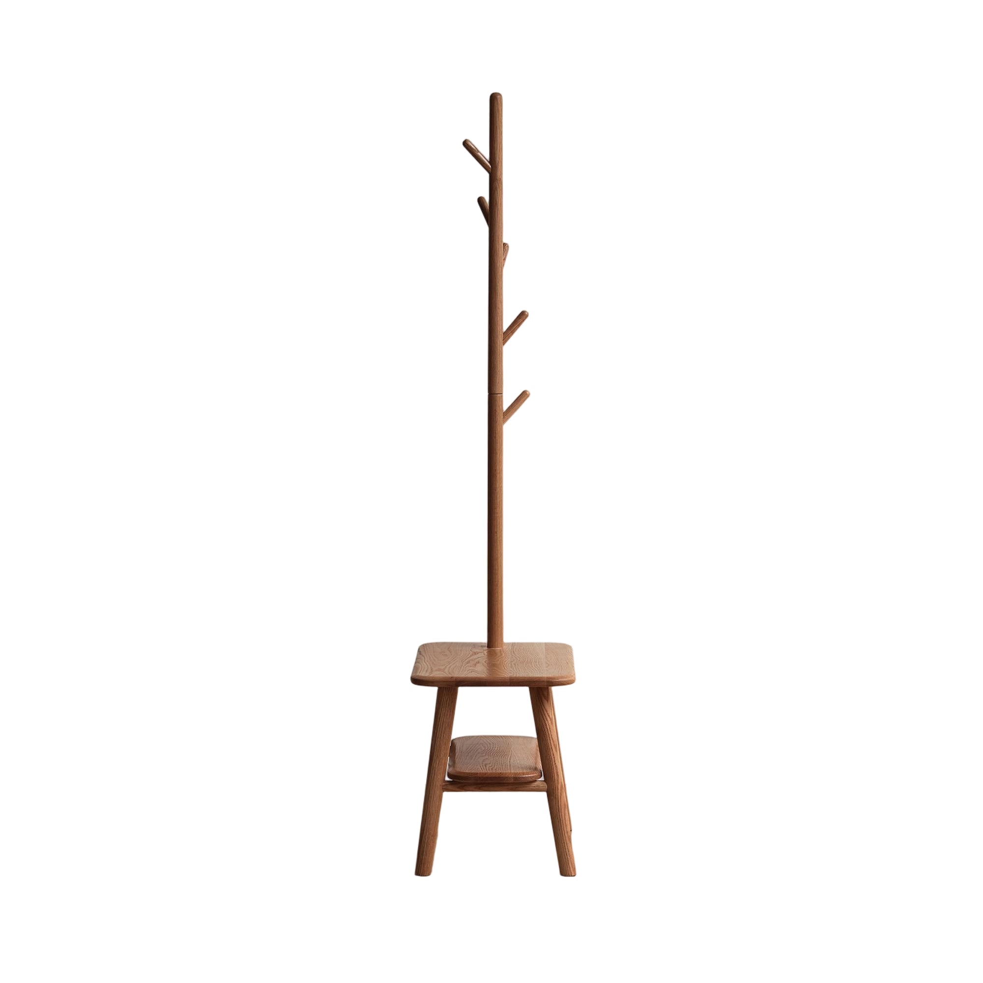 Solid Oak Coat Rack Bench with Shoe Storage and Coat Hanger, Entryway Bench for Compact Apartments, 31.5″ L x 13.5″ W x 65.5″ H, Natural