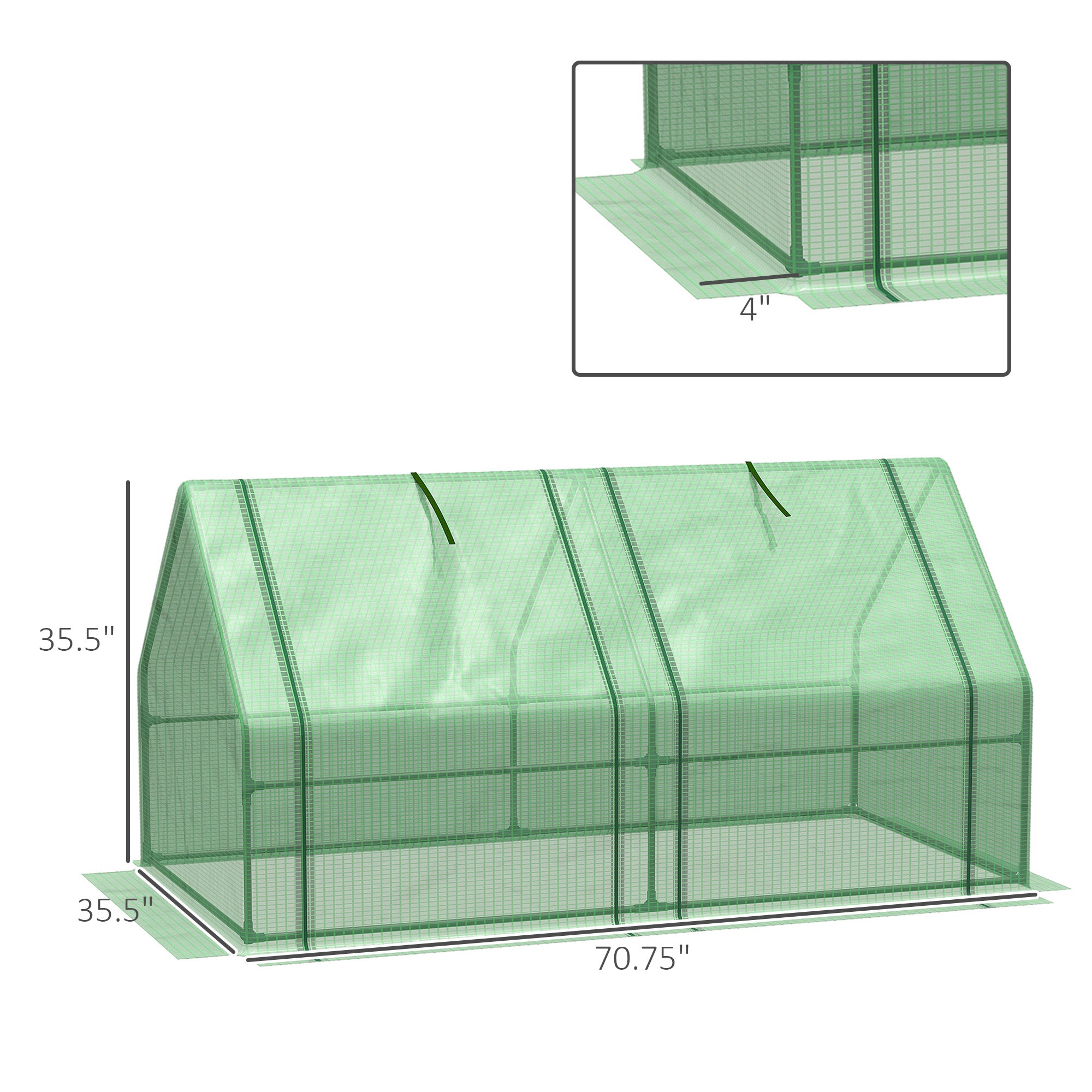 Portable Mini Greenhouse, Outdoor Garden with Large Zipper Doors and Water/UV PE Cover, 5.9' x 3' x 3', Green