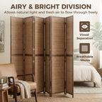 Room Divider, 6 Panel Folding Privacy Screen, 6 FT Tall Hand-Woven Bamboo Wall Partition, Brown