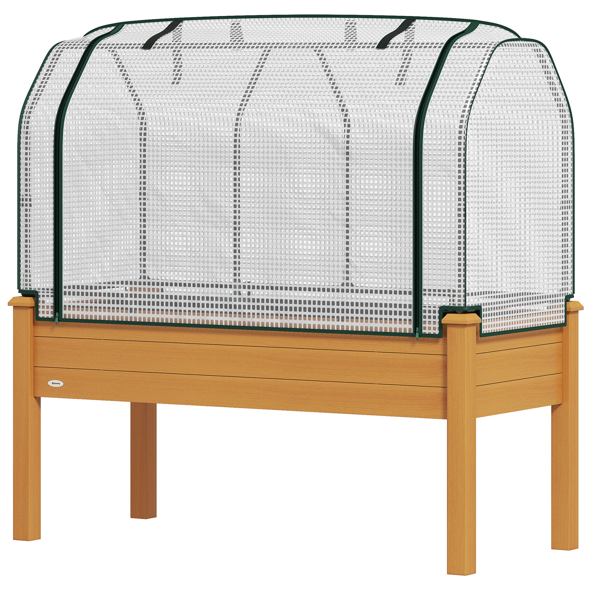 Raised Garden Bed with PE Greenhouse Cover Outdoor Planter Box for Herbs and Vegetables, 48 x 22 x 46 inch, Sand