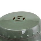 14" x 17" Ceramic Garden Stool with Double-Coin Knotted Ring Design, Glazed Decorative Outdoor Stool, Green
