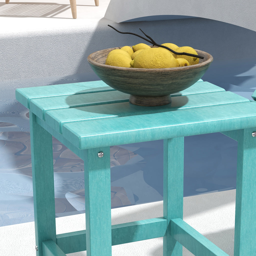 Patio Side Table, 15" Square Outdoor End Table, HDPE Plastic Tea Table for Adirondack Chair, Backyard or Lawn, Green