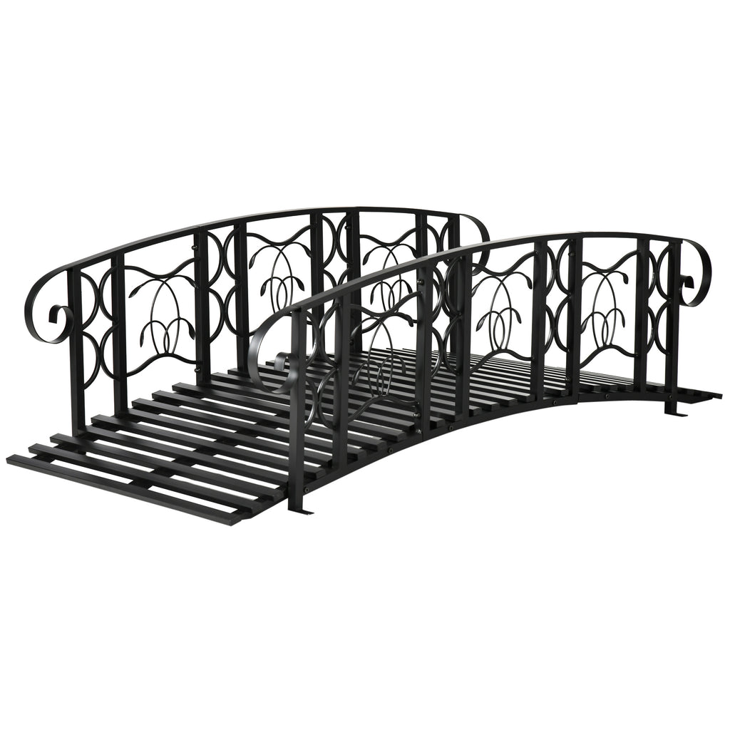 6' Metal Arch Backyard Garden Bridge with 660 lbs. Weight Capacity, Safety Siderails, Vine Motifs, Easy Assembly for Backyard Creek, Stream, Pond, Black