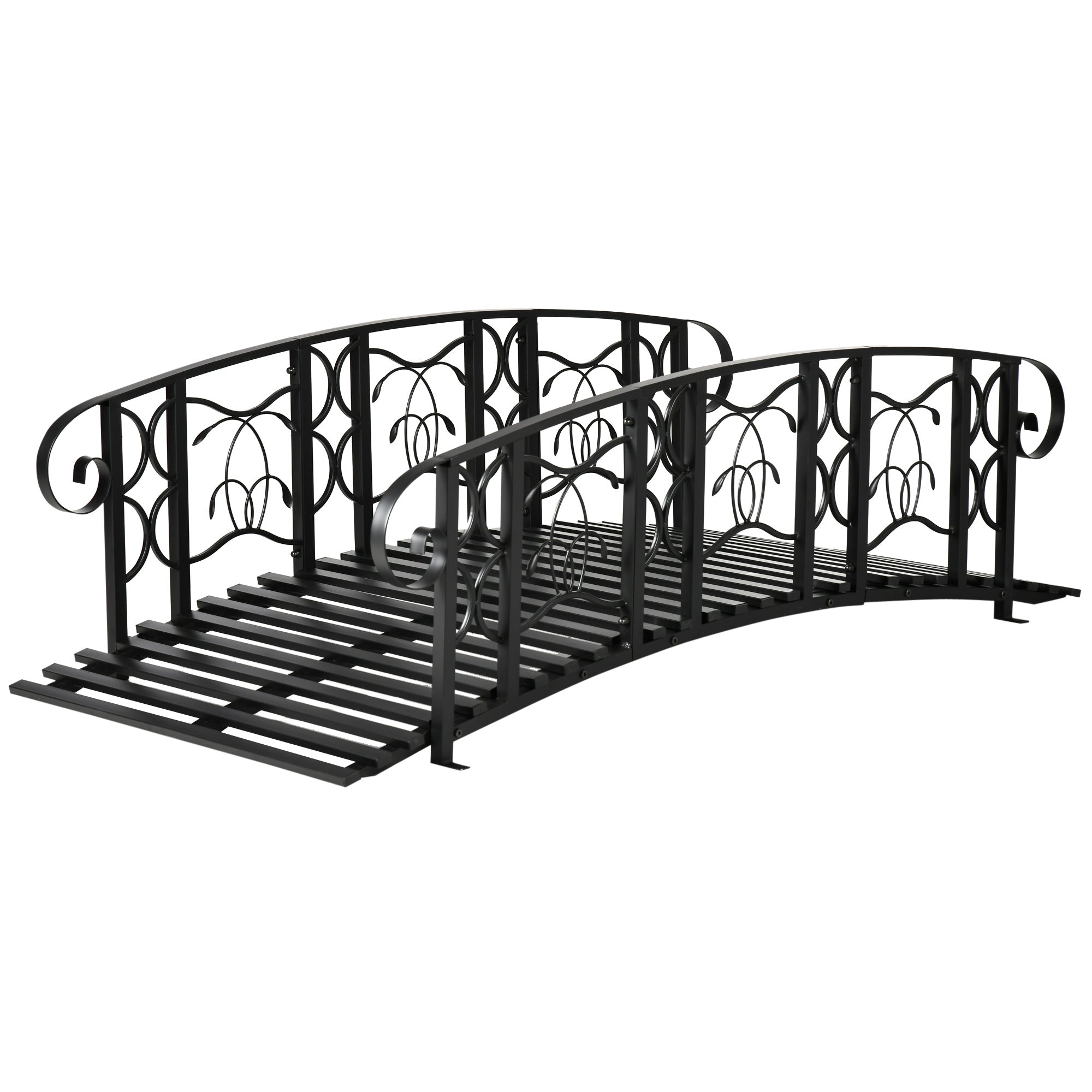 6' Metal Arch Backyard Garden Bridge with 660 lbs. Weight Capacity, Safety Siderails, Vine Motifs, Easy Assembly for Backyard Creek, Stream, Pond, Black