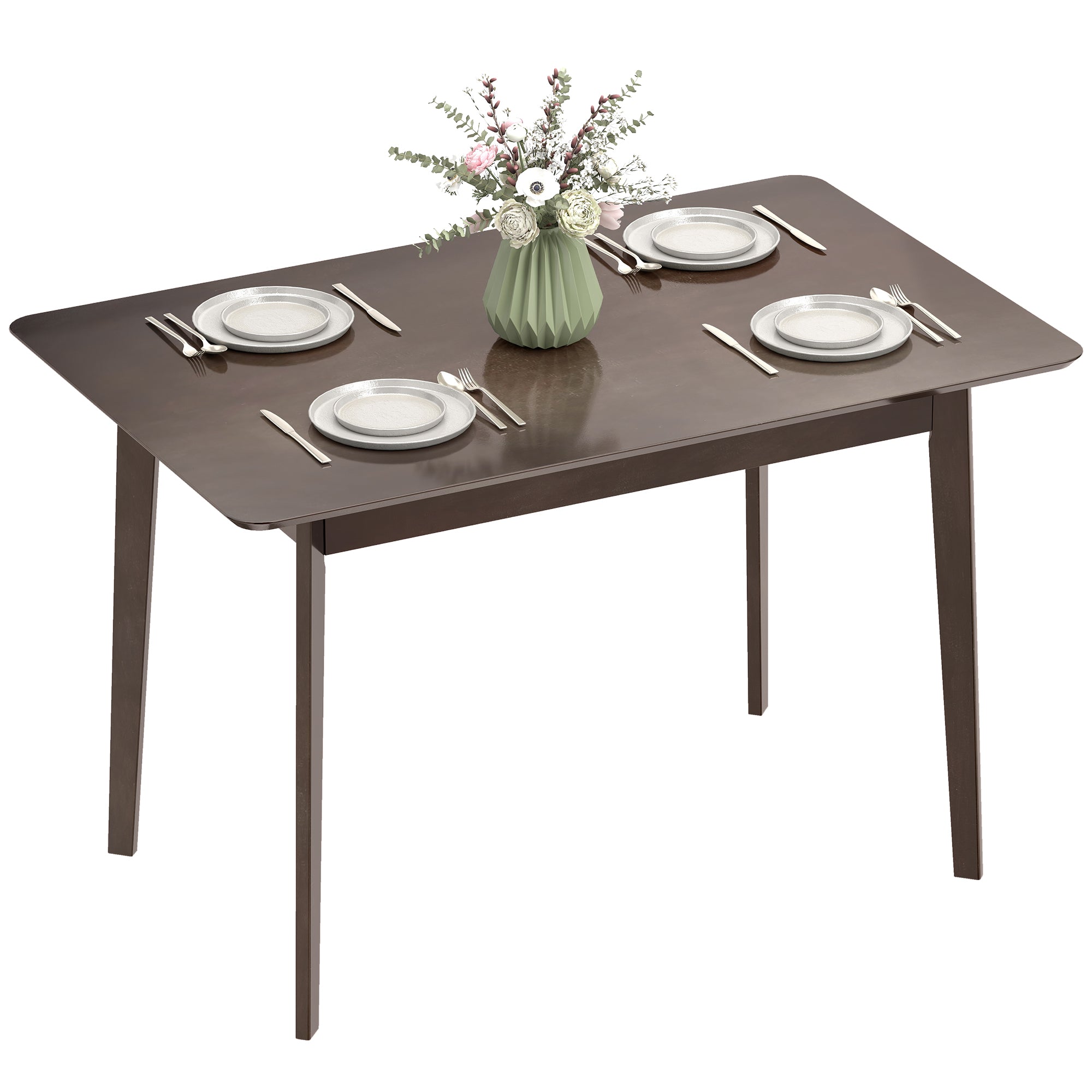 47.2" Rectangle Dining Table for 4, Mid-Century Modern Kitchen Table with Rubber Wood Frame for Dining Room, Mahogany