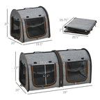 39" Portable Soft-Sided Pet Cat Carrier with Divider, Two Compartments, Soft Cushions, & Storage Bag, Gray