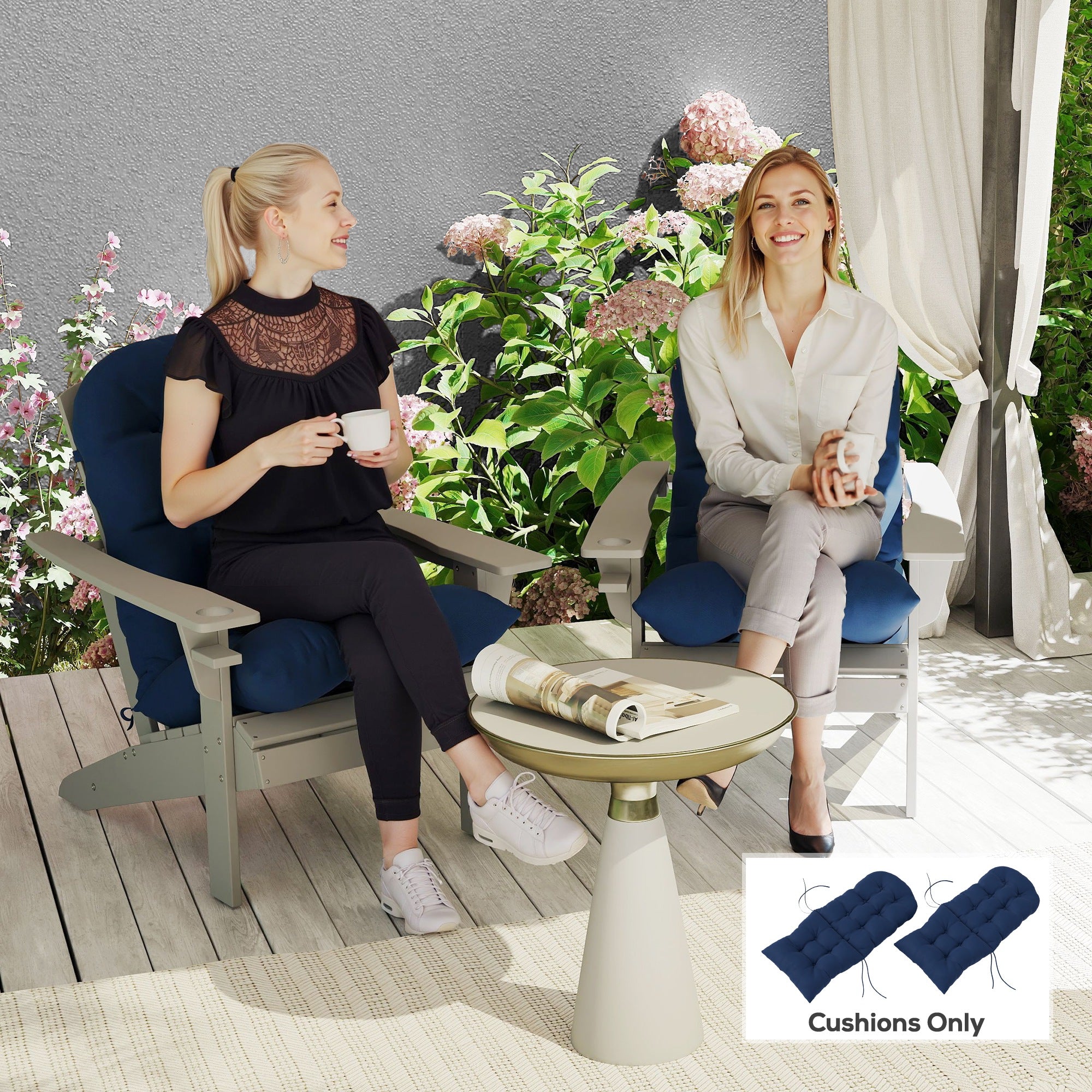Adirondack Chair Cushions Set of 2, Tufted High Back Patio Non-Slip Cushions for Adirondack Chairs, Navy Blue