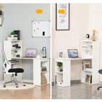 Computer Desk with 6-Tier Storage Shelves, Writing Desk Workstation with Bookshelf for Home Office, White