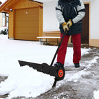 Snow Shovel Rolling Pusher with 29" Blade, 10" Wheels & Angle-Adjustable Handle, Black